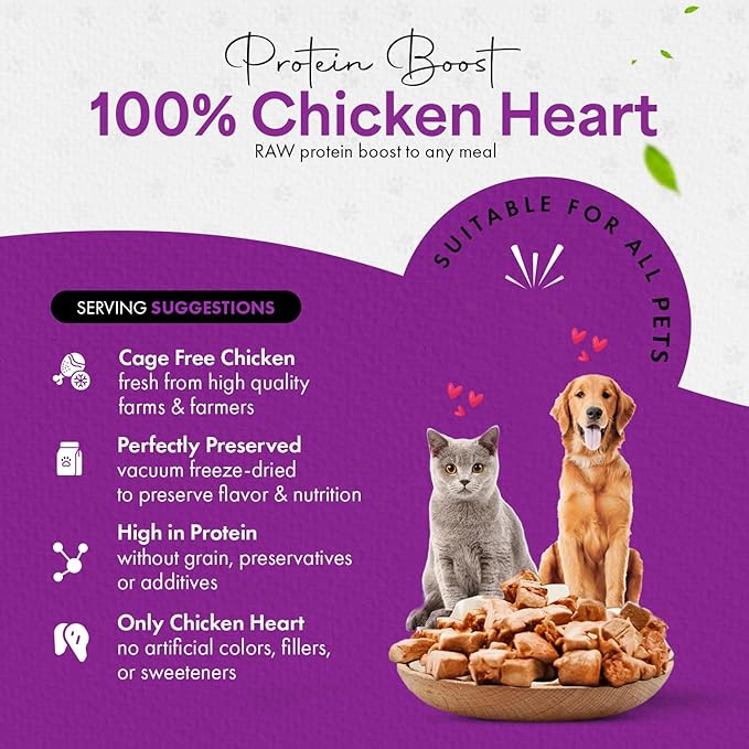 Freeze-Dried Chicken Heart Treats for Cats & Dogs – 100% Human Grade, Single Ingredient, High-Protein, Healthy Snack – No Additives or Preservatives – 1.4oz - Inspected & Tested in USA