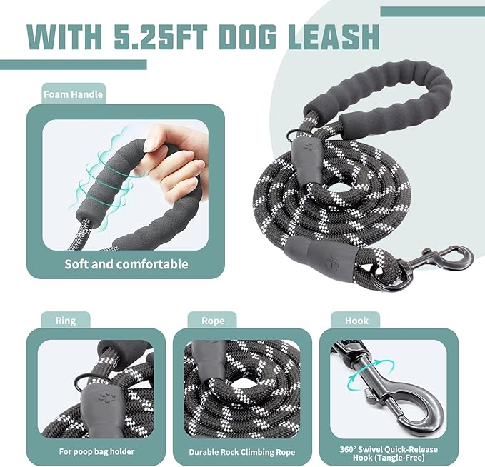 AUROTH Dog Harness and Leash Set, Soft Padded Service Dog Vest with 5.25FT Dog Leash, No Choke, Easy On Pet Vest, Adjustable Reflective No Pull Dog Harness for Large Dogs, Easy Walking and Training