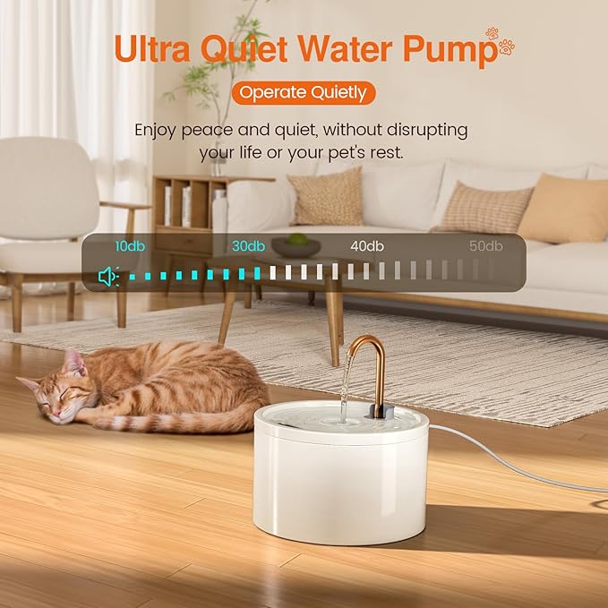 Ceramic Cat Water Fountain - 2.1L/71oz - All-Ceramic Body & Pure Copper Water Spout - Non-Toxic - Automatic Pet Drinking Fountain Indoor with Ultra-Quiet Pump, and 3Pcs Filter & Sponge (White)