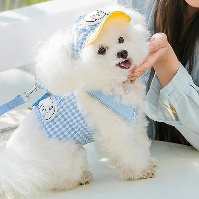 Cat Puppy Costume Leash Harness Baseball Cap 3PCs Set Cute Pet Accessories Multiple Sizes for Cat Small Dog (brownLeash+Harness+Cap 3p,Small)