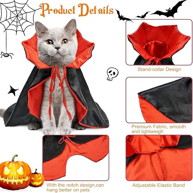 Cat Halloween Costumes - Vampire Bat Wings Cape for Pets, Bat Cat Avenger Mask, Small Dog Halloween Costumes for Trick-or-Treating, Cosplay, Parties & Photos