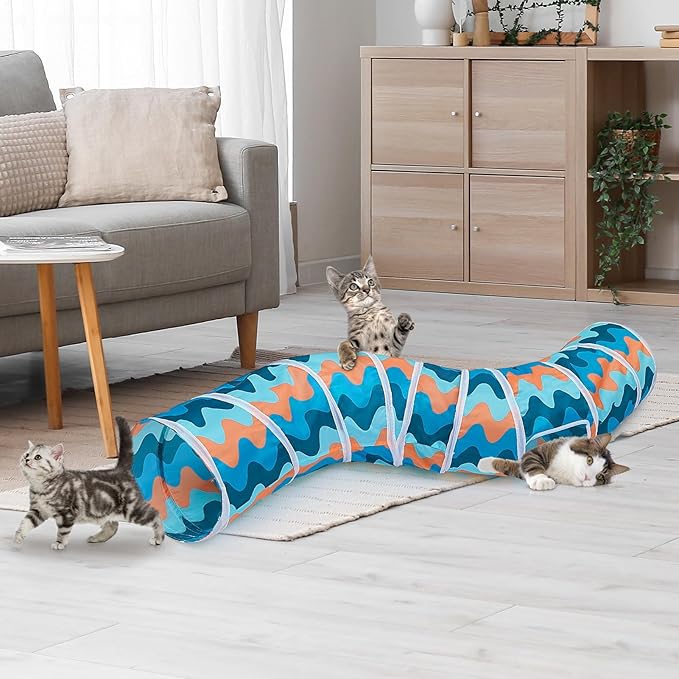 Glittme Cat Tunnel, S-Shape Peekaboo, Foldable Cat Cave with Toys, Tubes & Tunnels for Cats, Rabbits, Guinea Pigs, Dogs, Multiple Colors