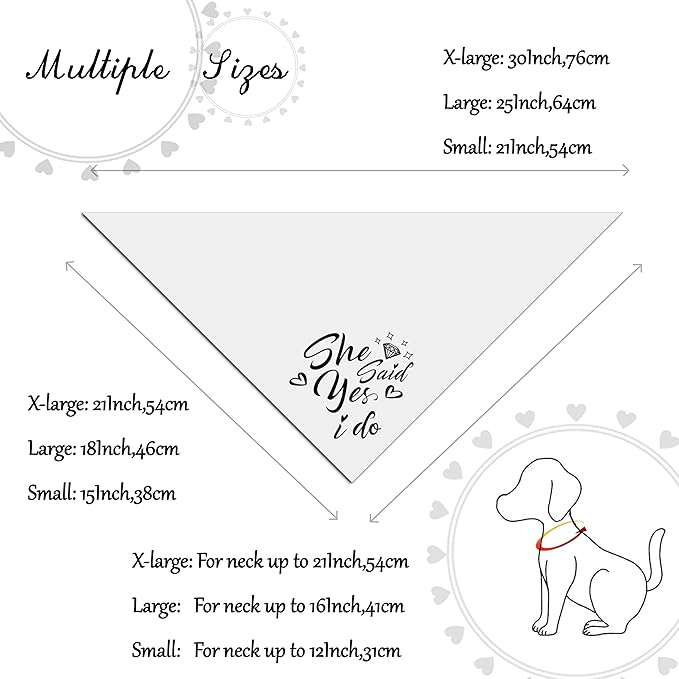 Engagement Gift for Couples Dog Bandana 1 Pack 2 Pattern Reversible, She Said Yes Dog Bandanas,Wedding Party Triangle Scarf for Medium to Extra Large Breed Dogs(X-Large)