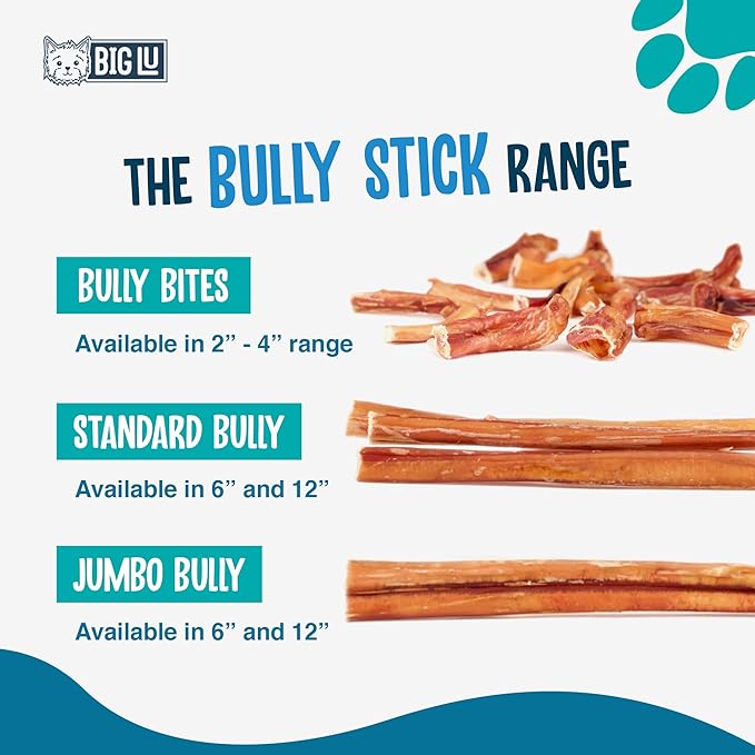 Big Lu - 4” Bully Sticks, 10 Count, 100% Grass-Fed Beef Chews, Fully Digestible, Long-Lasting Treats for Puppies and Small to Medium Dogs, Natural Single-Ingredient Chews for Keeping Dogs Busy