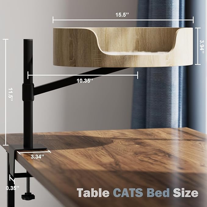 Large cat Desk Bed Side Table Hammock,Space-Saving 360°Rotating & Adjustable Shelf Elevated cat Bed for Desk Mount