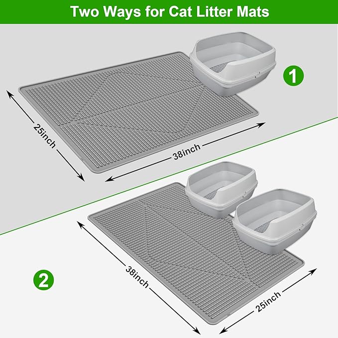 Gosmol Waterproof Cat Litter Mat XXL, 38" x 25" Litter Trapping Mat，Kitty Litter Box Mats Extra Large Easy Clean, Litter Trapping Catcher Mat, Cat Supplies & Accessories for Indoor Cats -Grey