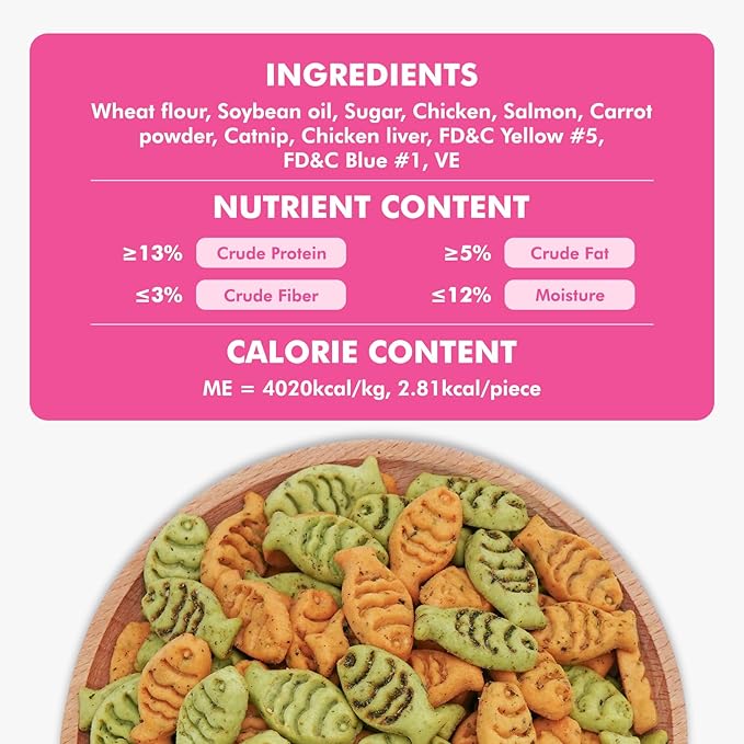 Catnip Cat Treats, Chicken and Salmon Flavor Cat Snacks, Training Biscuits Treats for Cats, Crunchy Fish Shape Adult Cat Biscuits, 16 oz