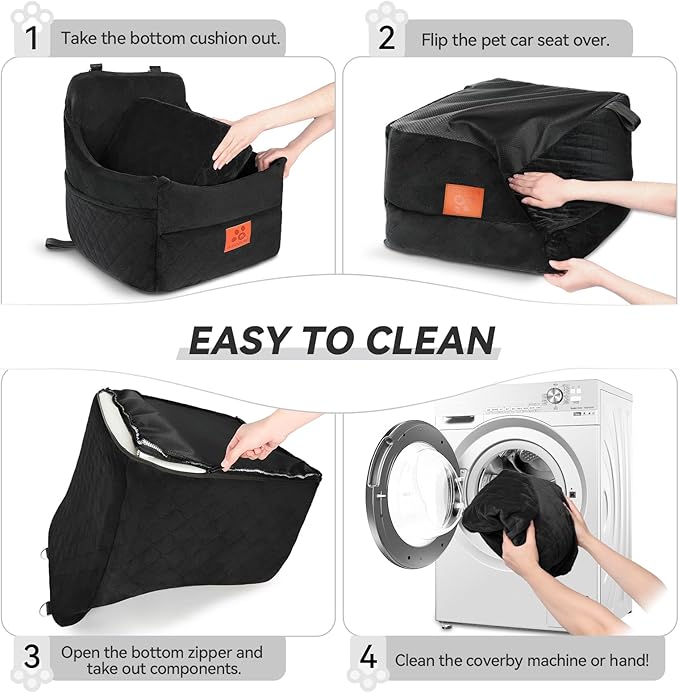 Dog Car Seat for Small/Medium Dogs, Dog Booster Car Seats with Thick Cushion for Dogs Under 35lbs, Detachable Washable Pet Car Seat with Storage Pockets, 2 Safety Belts(Black)