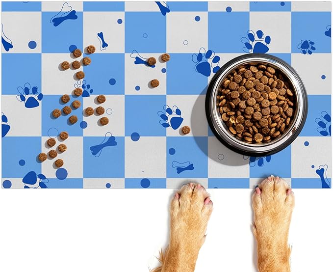 Checkered Absorbent Dog Feeding Mat Quick Dry Diatom Mud Non-Slip Pet Food Placemats Pad with Rubber Backing for Food and Water Bowls 12"x20"