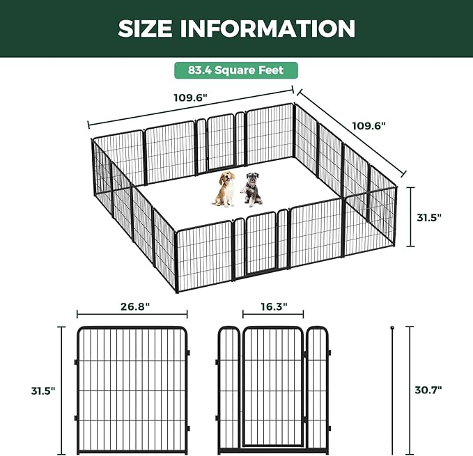 FXW Homeplus Unleashed Indoor Dog Playpen - Stress-Free and Safe Play, Heavy Duty 32 Inch 16 Panels Dog Pen for Small and Medium Dogs, Black│Patented