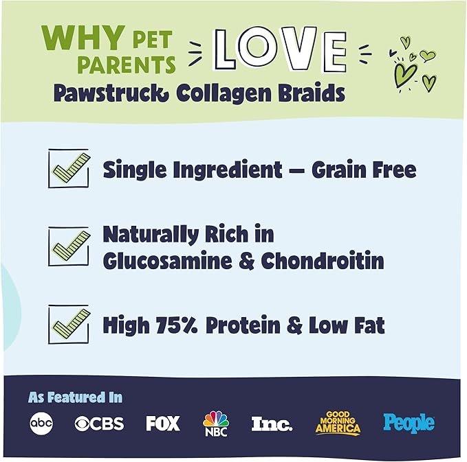 Pawstruck Natural 5-7” Beef Collagen Braids for Dogs – Long-Lasting Rawhide & Bully Stick Alternative, with Chondroitin & Glucosamine – 5 Pack