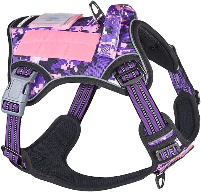 BUMBIN Tactical Pet Walking Harness with Handle for Medium Dogs, Adjustable, Famous TIK Tok Fit Smart Reflective No Pull Vest for Training, Purple M