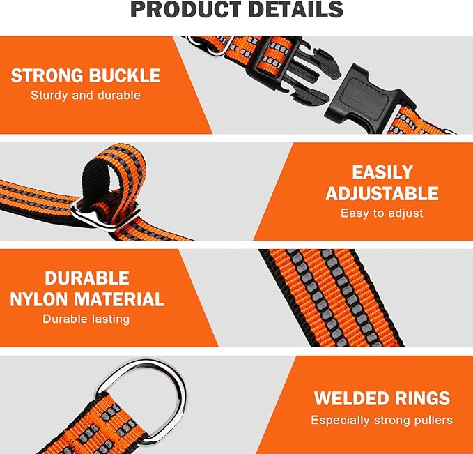 Hikiko Martingale Dog Collars Reflective Nylon Dog Collar with Quick Release Buckle Adjustable Training No Slip Dog Collar (Medium, Orange)