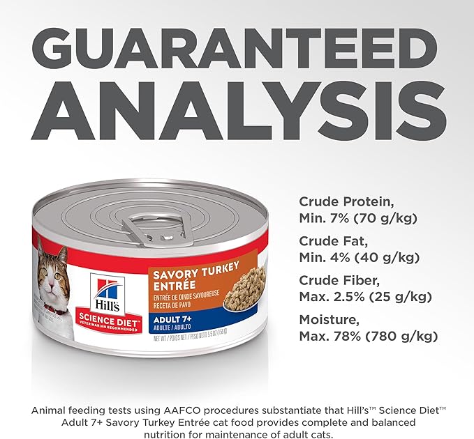 Hill's Science Diet Adult 7+, Senior Adult 7+ Premium Nutrition, Wet Cat Food, Turkey Minced, 5.5 oz Can, Case of 24