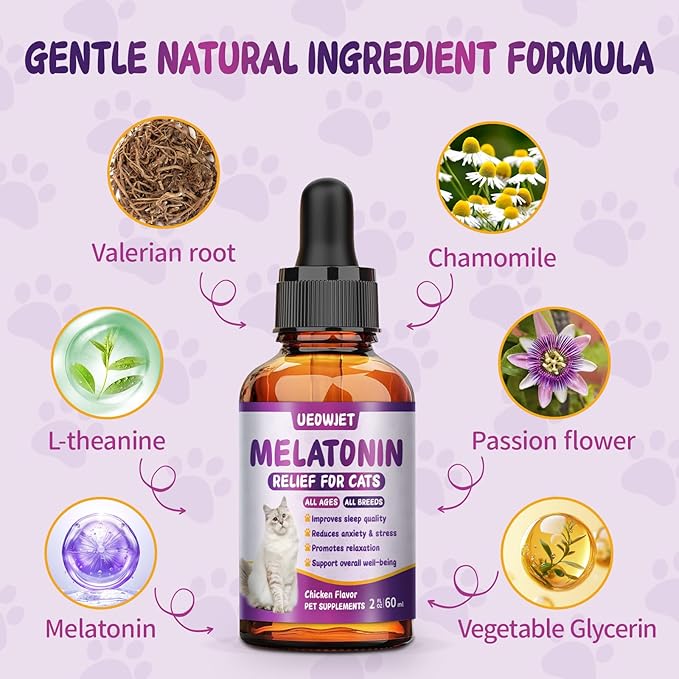 Cat Melatonin, Melatonin for Cats, Cat Tranquilizer to Anxiety Relief and Stressful Emotions in Cats, Cat Sleep Aid to Promote Relaxation and Entry into Sleep in Cats 2 Fl Oz