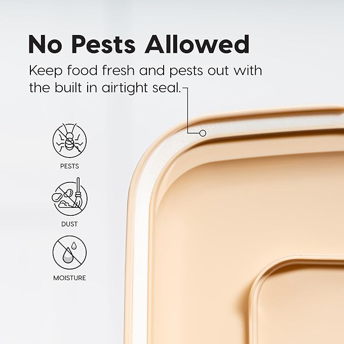 IRIS USA WeatherPro Airtight Dog Food Storage Container, Up to 22 lbs, Attachable Wheels, For Dog Cat Bird and Other Pet Food Storage Bin, Keep Fresh, Translucent Body, Clear/Almond