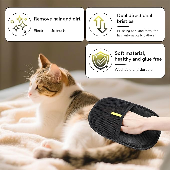 Pet Hair Remover - Pet Hair Removal Glove, 4 in 1- Reusable Hair Remover Brush with 17inch Long Handle, Electrostatic Gloves Pet hair for Furniture, Couch, Carpet