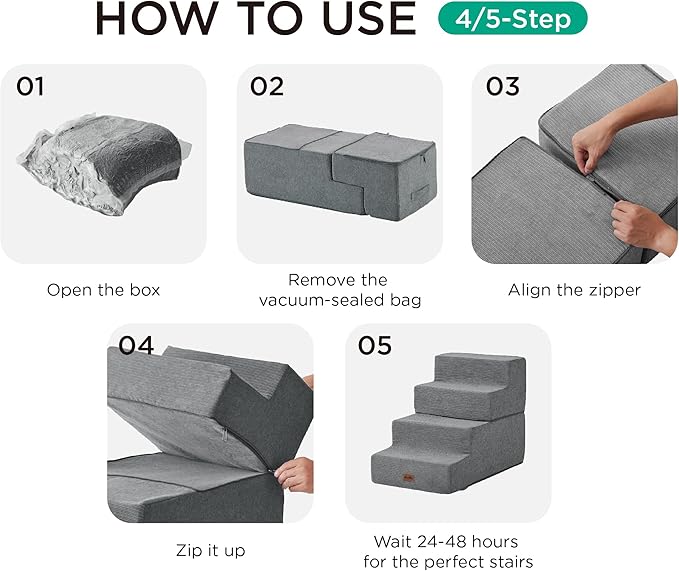 Made4Pets Dog Steps for Bed, Extra Wide Dog Stairs for High Bed Couch Sofa, 35D Foam Pet Steps for Small Dogs and Cats(Up to 40lbs), Non-Slip Bottom Pet Stairs, Brown, 4 Steps