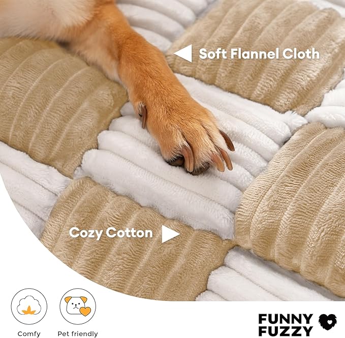 FUNNY FUZZY Pet Couch Covers for Sofa, Large Dog Couch Bed Cover Cream Square Plaid Washable Pet Mat for Furniture Protector Sofa Cover for Dogs, Large, Light Brown