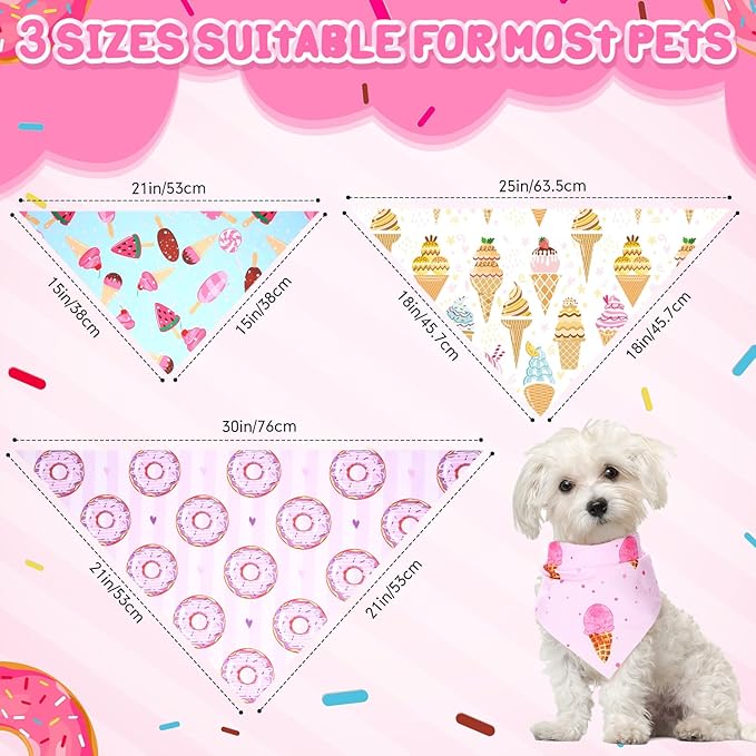 100 Pcs Dog Bandanas Bulk Hawaiian Dog Bandanas Summer 3 Sizes Washable Adjustable Scarf for Beach Small Medium Large Pet Supplies(Donut)