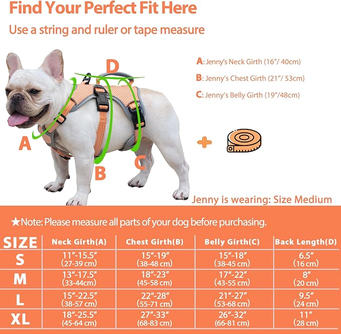 Huntboo Escape Proof Dog Harness, Escape Artist Harness, Reflective Dog Harness with Handle, Durable,Adjustable Vest for Small Medium Large Dogs Walking, Training, and Running Gear(Orange,S)