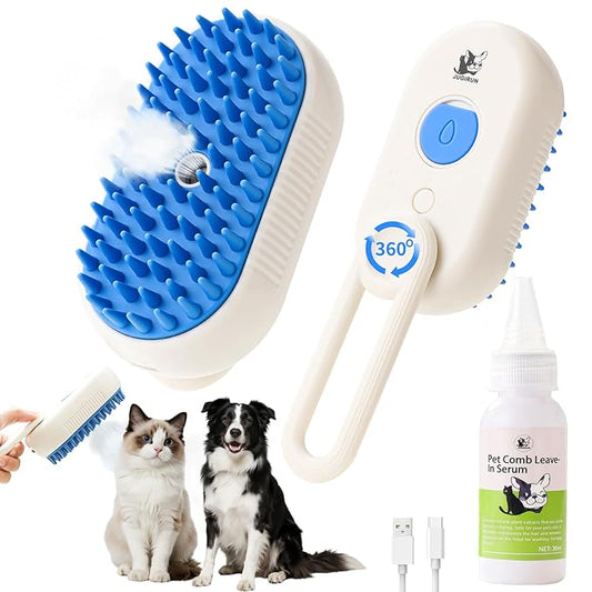 Cat Steam Brush for Shedding,4 in 1 Pet Steam Brush for Cats & Dogs,Deshedding,Massage,Cleaning & Anti-Static All In One,Suitable for Long & Short Haired Pets,Includes Waterless Shampoo,Blue