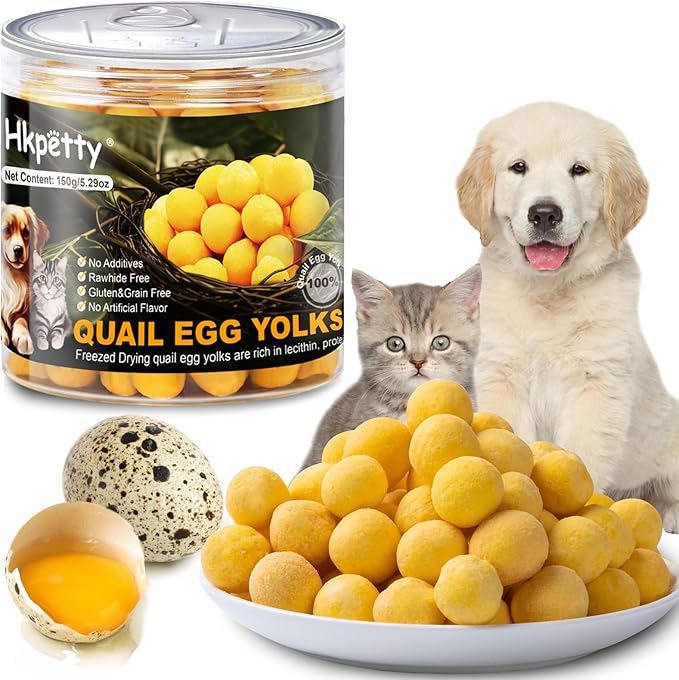 Freeze Dried Cat and Dog Treats Quail Egg Yolk, Healthy Tasty Snacks for Cats Dogs Training, Natural Freeze-Dried Limited Ingredient,Wholesome and Delicious Snacks for Pets (M, Egg)