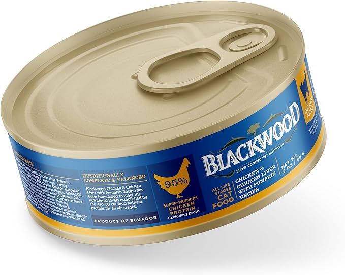 Blackwood Wet Cat Food, Chicken & Chicken Liver with Pumpkin Recipe for All Life Stages, 3 Ounce Can (Pack of 12), Slow Cooked, Grain Free