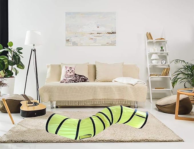 Cat Tunnel for Indoor Cats Interactive, Rabbit Tunnel Toys, Pet Toys Play Tunnels for Cats Kittens Rabbits Puppies Crinkle Pop Up Yellow 47" Shape S