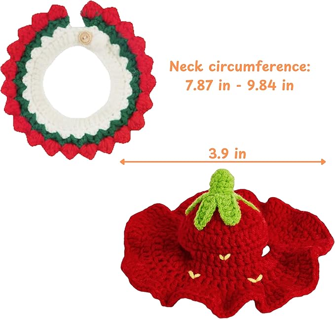 Cute Rabbit Knitted Hat and Collar Set, Bunny Hats and Necklace for Rabbits Guinea Pig Small Dog Cat, Hats for Pet Rabbits, Pet Bunny Costume for Birthday Party Christmas, Rabbit Accessories