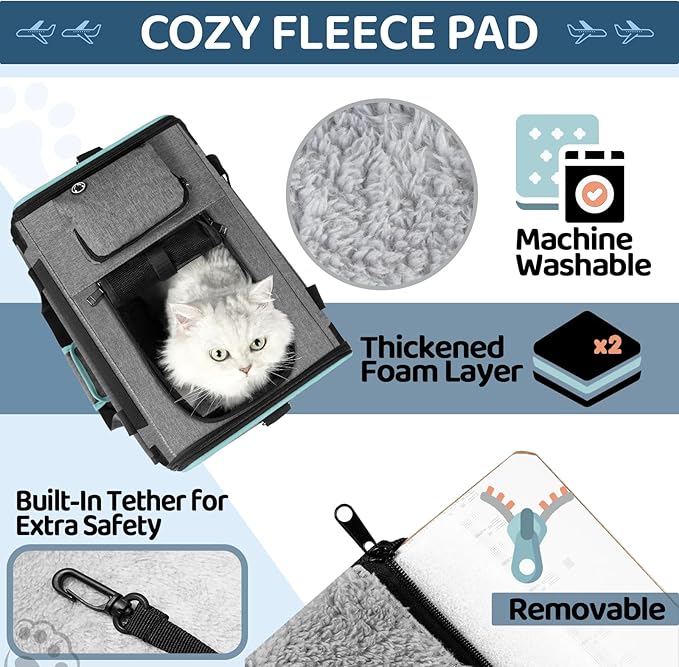 Cat Carrier American, United, Delta Airline Approved/Soft-Sided Pet Travel Bag for Medium Cat 15+ lbs Small Dog Traveling Crate Under 15 Pounds TSA Approved Carrying Cage Underseat Cabin Gray