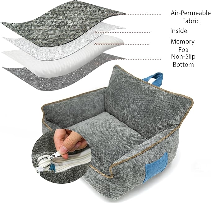 Large Orthopedic Dog Sofa Bed with Sides, Carry Handle & Side Pockets .Plush Chenille Orthopedic Pet Bed Couch for Large Dogs.Portable Snuggler for Indoor Use, Travel & Recovery(Dark Grey)