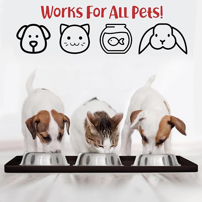 DogBuddy Dog Food Mat – Waterproof Dog Bowl Mat for Food and Water, Silicone Pet Feeding Mats for Floors, Non-Slip Placemat with High Edges for Dogs Bowls, Puppy Essentials (S: 19" x 12", Coffee)