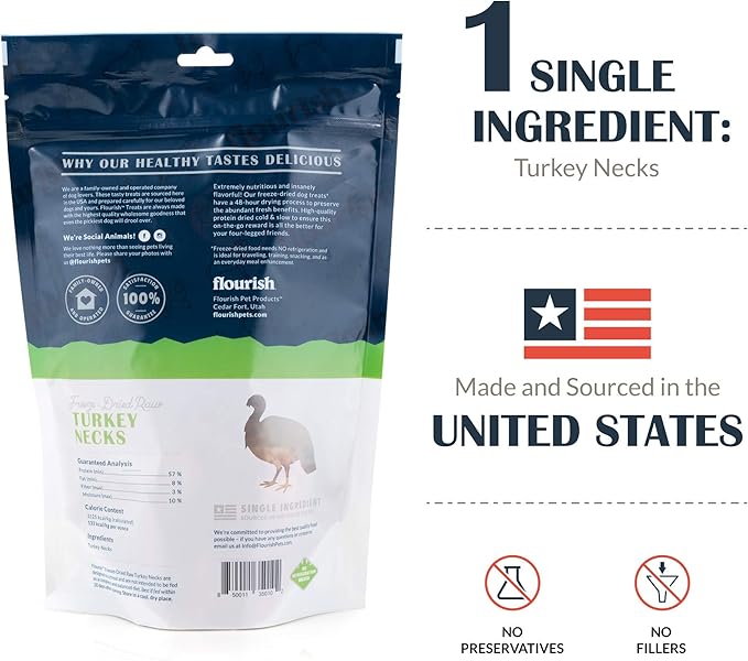 Freeze-Dried Raw Pet Treats for Dogs, Turkey Neck Chews (3 Count)