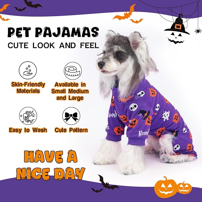 Dog Pajamas Soft Lightweight Dog Onesies Outfit Clothes for Small Medium Large Puppy Pjs for Pet Boys Girls Dogs Cats (XS (Back: 8",Chest: 12", Neck: 9"), Halloween)