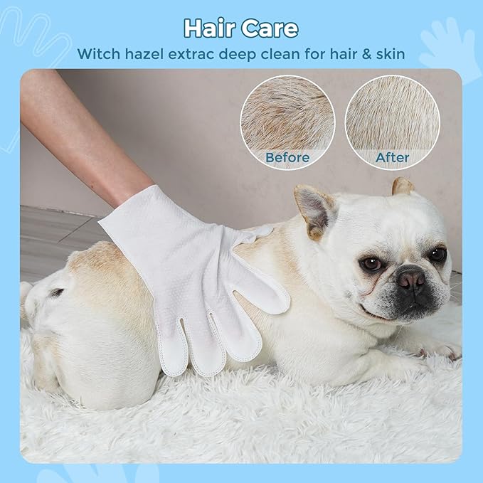 Vannon Extra Thick Pet Bathing Wipes for Dogs & Cats, Cleaning & Odor-Controlling Grooming Gloves, Nourish Fur Glove Wipes for Daily Care and Traveling, Rinse Free, Unscented, 4 Pack, 24 PCS