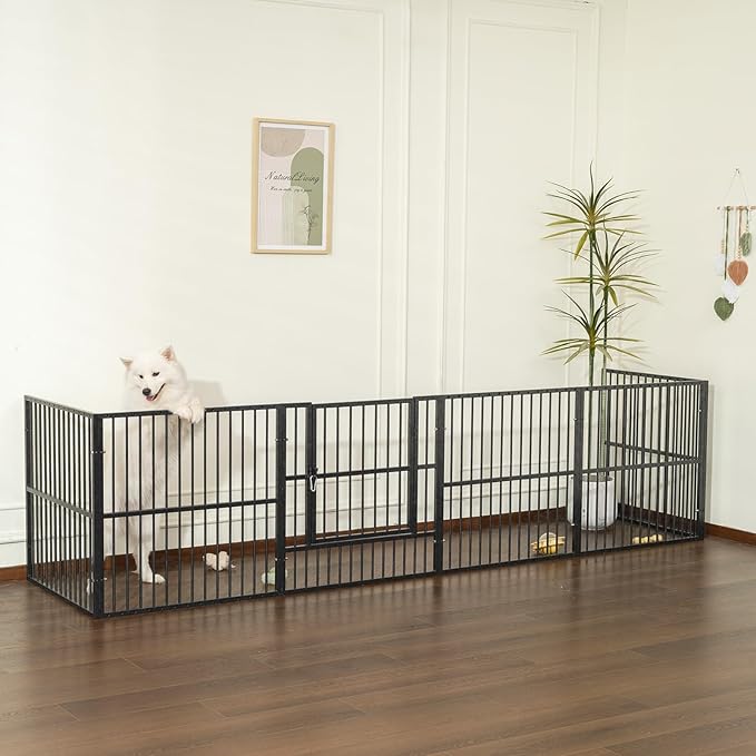 Dog Playpen - 32" Height Dog Pen, Heavy Duty Puppy Pen with Door, Safe & Sturdy, Easy Assemble for Indoor/Outdoor Pet Playpen (12 Panels with Door, Grey)