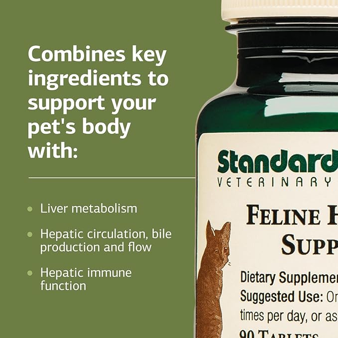 Standard Process Inc. Feline Hepatic Support - Cat Health Supplement for Liver Support - Hepatic Circulation & Liver Metabolism Aid - Tablet Supplement to Aid Hepatic Immune Function - 90 Tablets