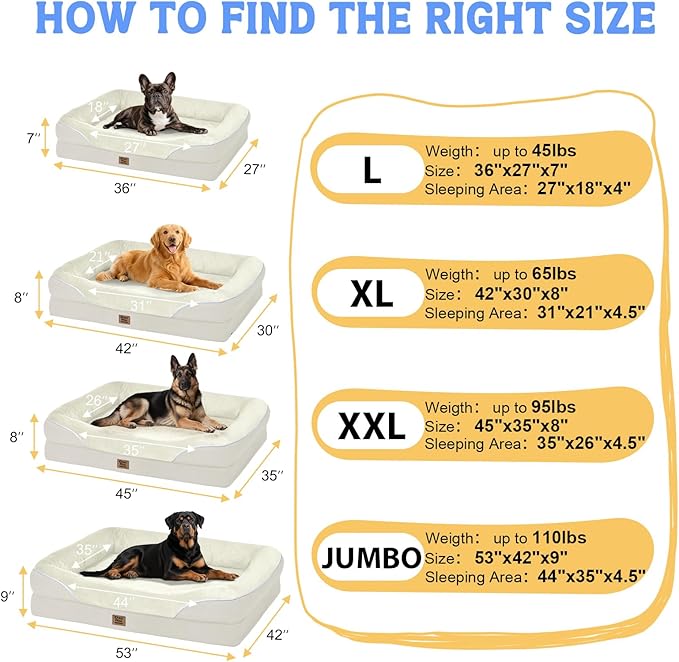 Orthopedic Removable Large Dog Bed -XL Large Dog Beds with Washable Cover and Removable Bolsters Non-Slip Bottom & Waterproof Pet Bed Sofa for Big Size Dogs