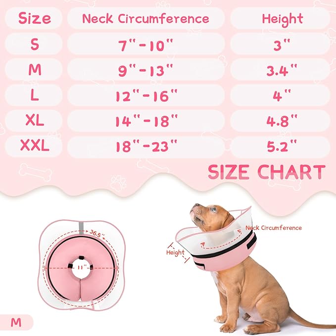 Supet Raised Inflatable Dog Cone Collar to Stop Licking, Soft Dog Cone Alternative After Surgery, Pet Neck Donut Collar for Small Medium Large Dogs