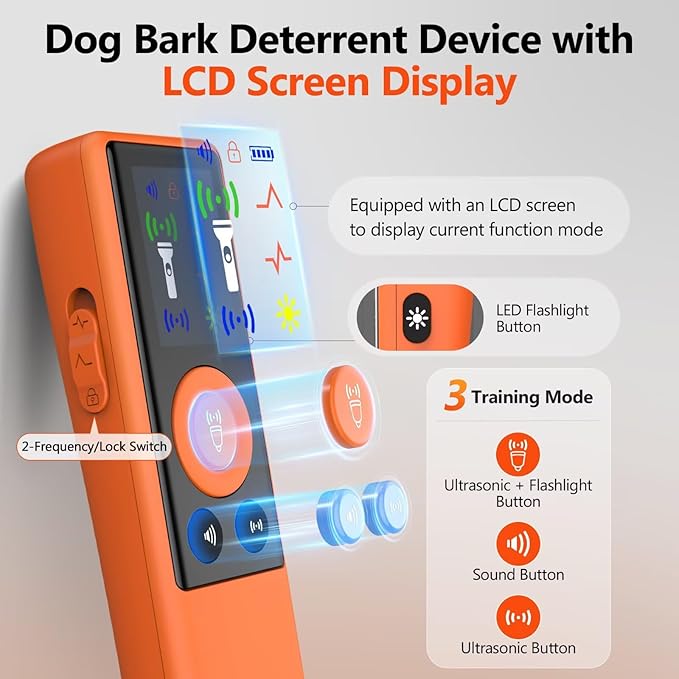 Ultrasonic Dog Bark Deterrent Device, Anti-Barking Control Device with LCD Screen & 3 Modes, Dog Training Tools to Stop Bad Behaviors, Safe Trainer Up to 35ft for Indoor Outdoor Use-04