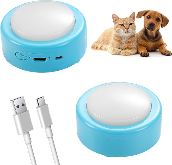 Talking Buttons for Cats, Dog Buttons Talk, Voice Recording Button for Pet Communication, Set of 2 Blue Recordable Button with Batteries, Long Standby Dog & Cat Training Clicker