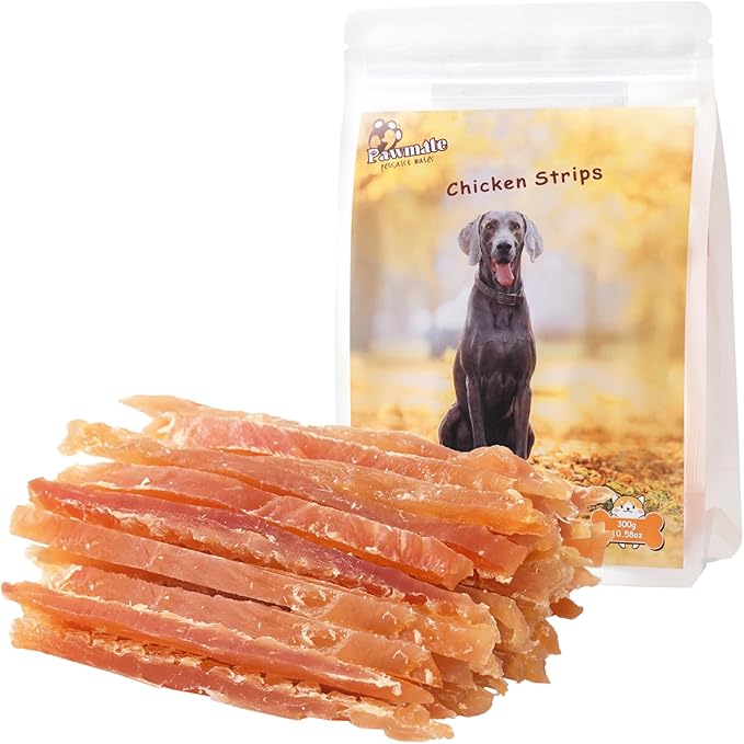 Chicken Jerky Strips Dog Treats, Human Grade Dehydrated Chicken Snacks w/Taurine, Soft & Easily Digestible Training Treats for Small Medium Large Dogs, Rawhide-Free, Grain-Free, 10.6oz