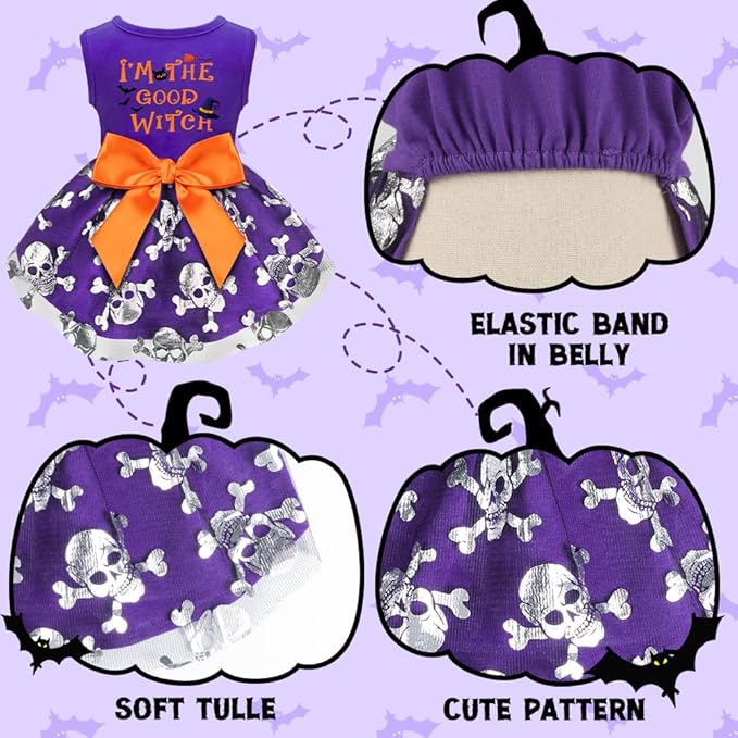 Dog Halloween Costumes Dog Dress Halloween Costumes for Dogs Funny Puppy Dress with Bow for Small Medium Large Dogs Pumpkin Witch Bat Pet Costume Halloween