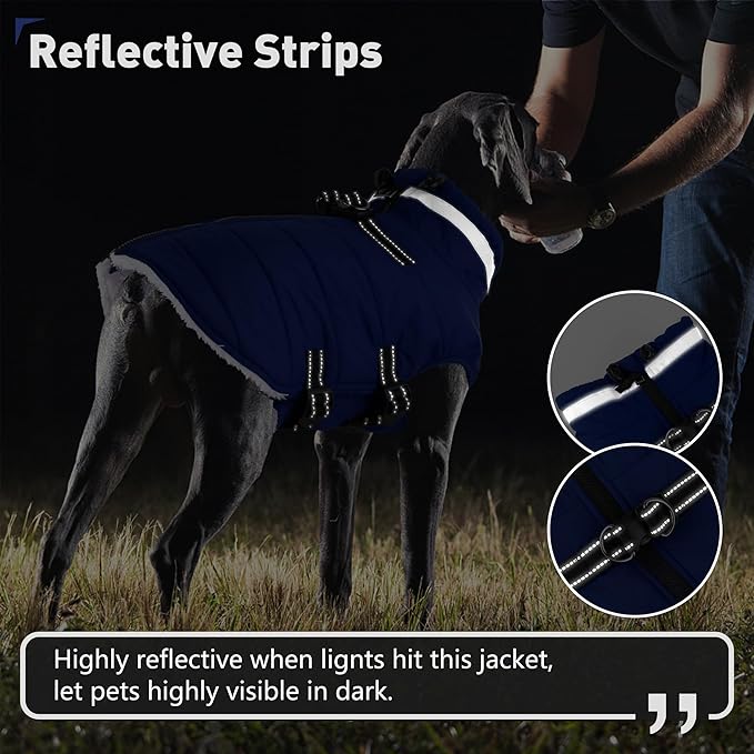 Dogcheer Dog Coat, Waterproof Dog Jacket with Harness, Reflective Adjustable Puppy Winter Coat with Zipper, Christmas Snow Jacket Clothes for Small Medium Large Dogs - Blue XS