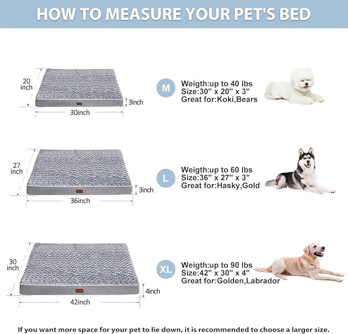 WNPETHOME Orthopedic Large Dog Bed, Extra Large Waterproof Dog Bed with Removable Washable Cover & Anti-Slip Bottom,Egg Crate Foam Pet Bed Mat,Soft Rose Plush Pet Crate Mat