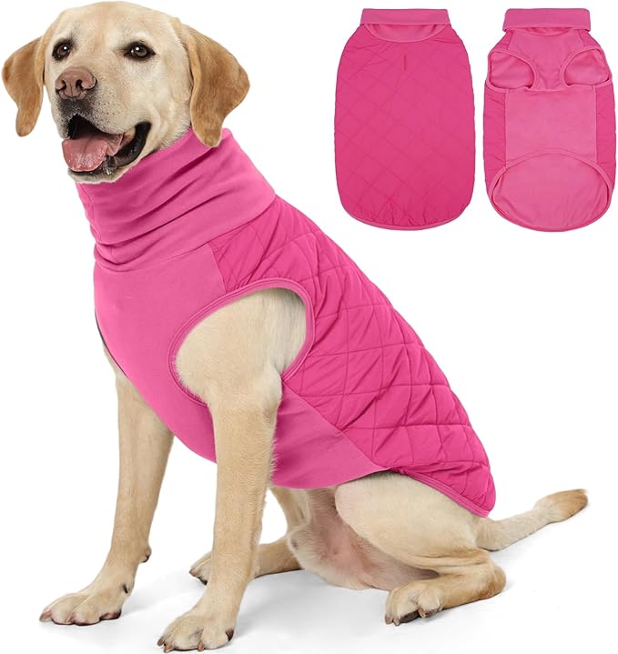 FUAMEY Dog Fleece Jacket for Large Dogs,Dog Winter Vest Lightweight Dogs Coat Pullover Breathable Pet Turtleneck Jackets Windproof Water Resistant Vests Warm Puppy Snowsuit Pink XXXL