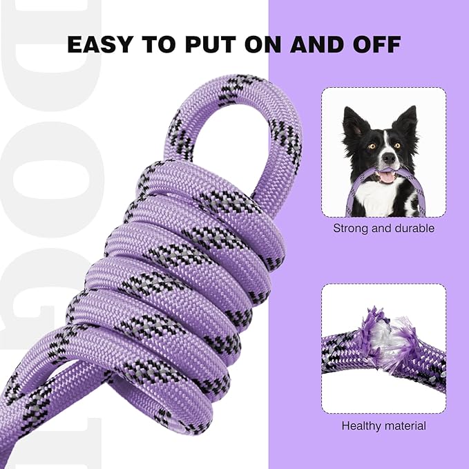 lynxking Slip Lead Dog Leash Reflective, Heavy Duty Comfortable Strong Rope for Large Medium Small Dogs No Pull Pet Training (Light Purple, Large 1/2in x 6ft-Slip Lead)