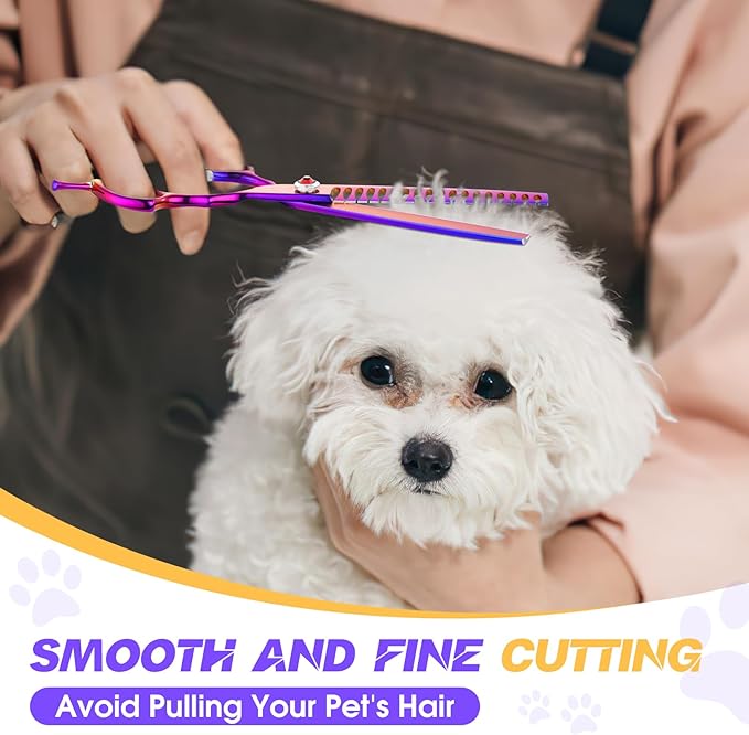 JASON Dog Scissors for Grooming - 7.5" Chunker Scissors for Dog Grooming, Japanese 440C Stainless Steel Chunking Shears with Diamond Adjustable Screw (18 Teeth, Purple)