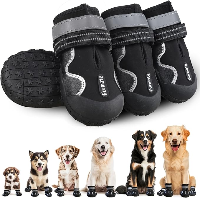 Dog Shoes for Large Small Medium Dogs,Dog Booties for Indoor Hardfloors Anti-Slip,Reflective Strip Waterproof Dog Boots & Paw Protectors for Outdoor Walking Hot Pavement,Winter Snow (Black-1)
